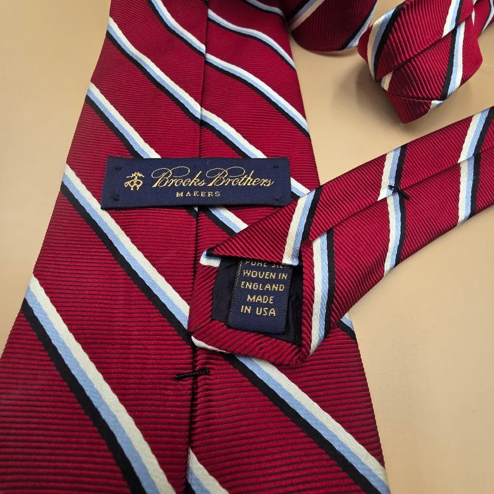 Brooks Brothers Makers Burgundy Blue White Striped Silk Tie Made in USA England